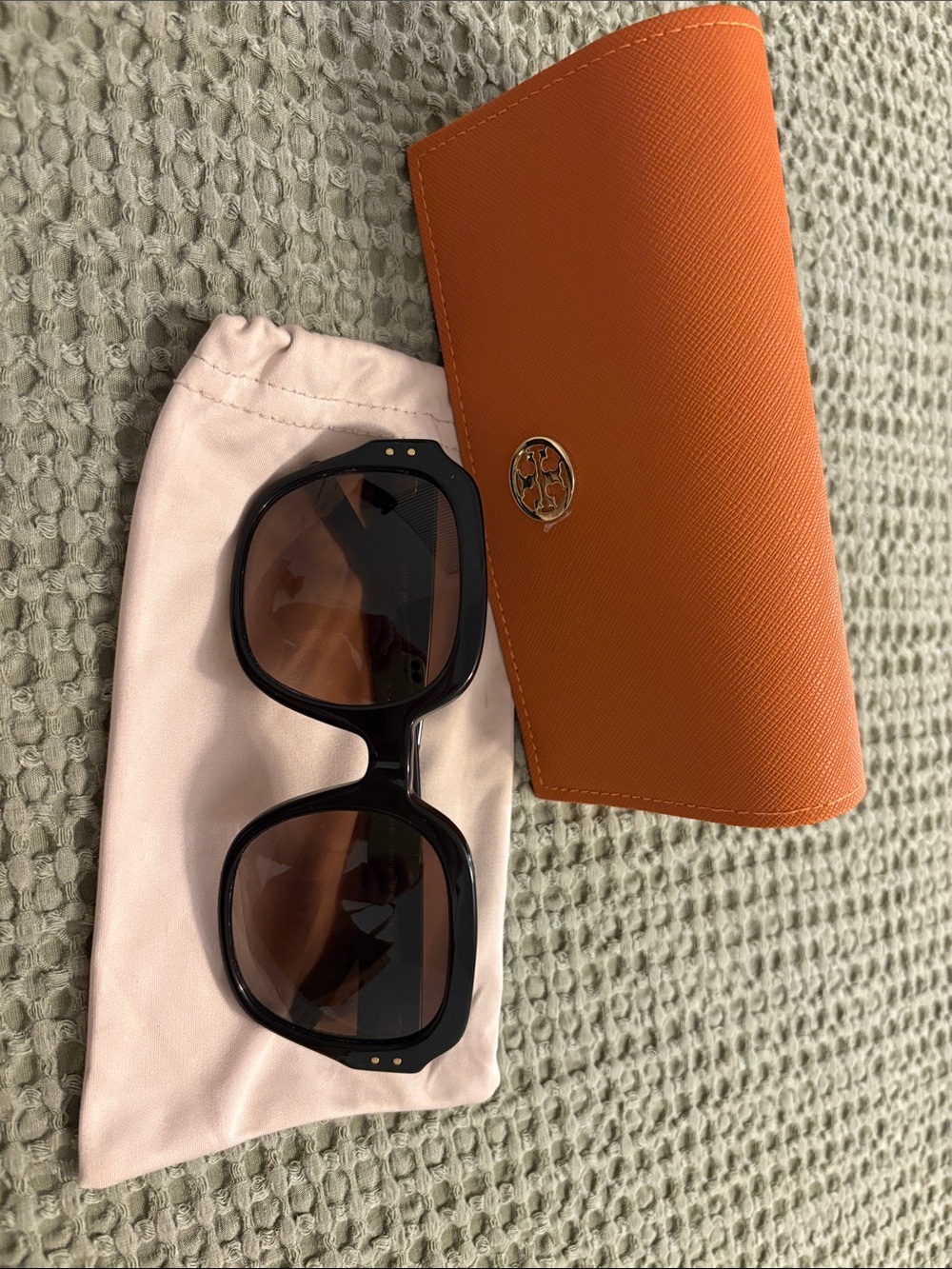 Tory Burch Black Sunglasses with Brown Lenses and Orange Case